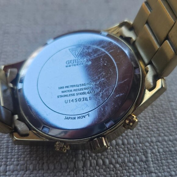 Guess Women Wristwatch Crystals Accent Bezel Gold Tone Multi Function Watch - Picture 12 of 12